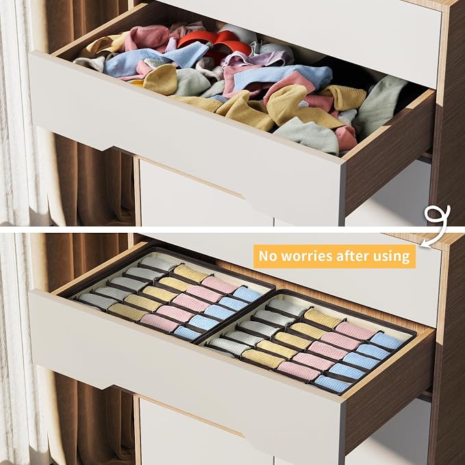 Joyoldelf Sock Drawer Organizer Divider Underwear Organizer 24-cell Fabric Dresser Drawer Organizers Storage Boxes for Socks Lingerie, Handkerchiefs, Ties 4 Pack (Beige) - Image 4