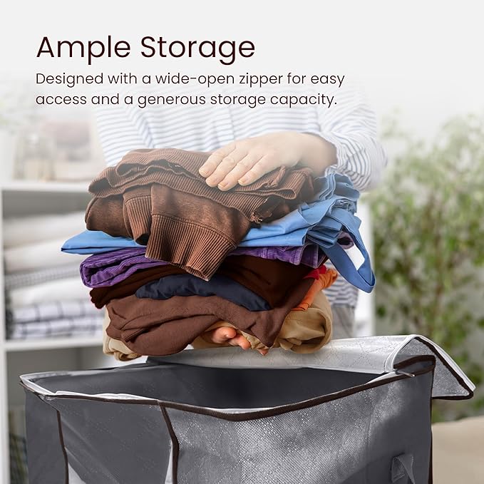 Reli. 90L Large Clothes Storage Bags (6 Pack) Closet Organizers and Storage Containers | Foldable Bins with Lids & Handles | Large Bags for Towels, Comforters, Blankets | Grey