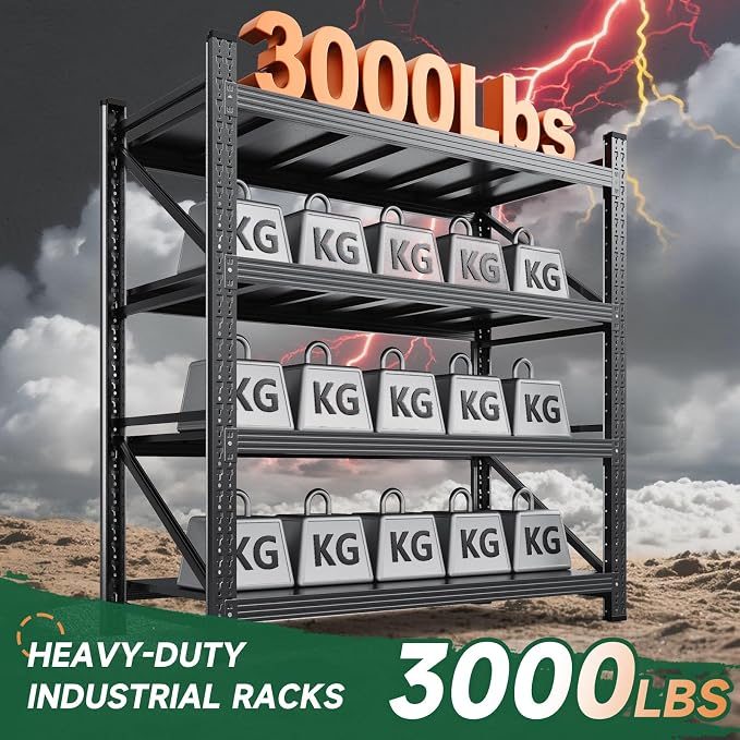Letaya 3000LBS Storage Shelves Heavy Duty,70" H Garage Shelving Units, 4 Tier Adjustable Utility Rack Shelf,Large Metal Industrial Shelves,for Shop,Warehouse,Basement,Black (48" W x 24" D x 70" H) - Image 3