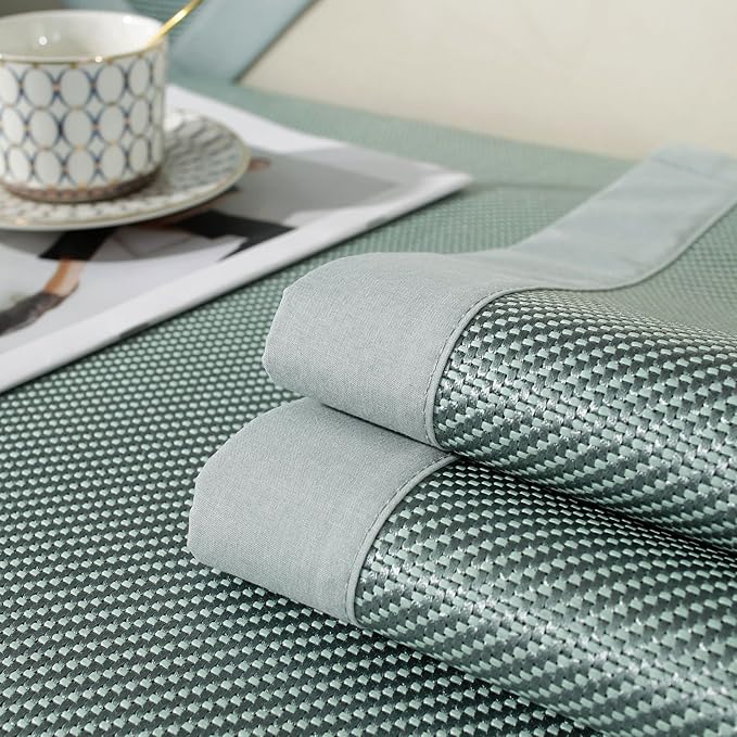 Square Cooling Bedding Mat,Ice Silk Rattan Matting, Jacquard Foldable Mixed Materials of Ice Silk & Rattan,冰藤席 (Green, Queen)