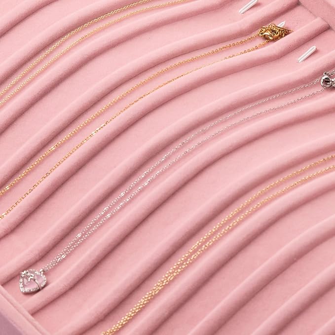 Frebeauty 15 Hooks Necklace Tray Velvet Neckalce Organizer with Clear Lid Lockable Necklace Holder Box Jewelry Organizer for Pendants Chains Necklace Jeweley Tray for Women Girls(Pink) - Image 6