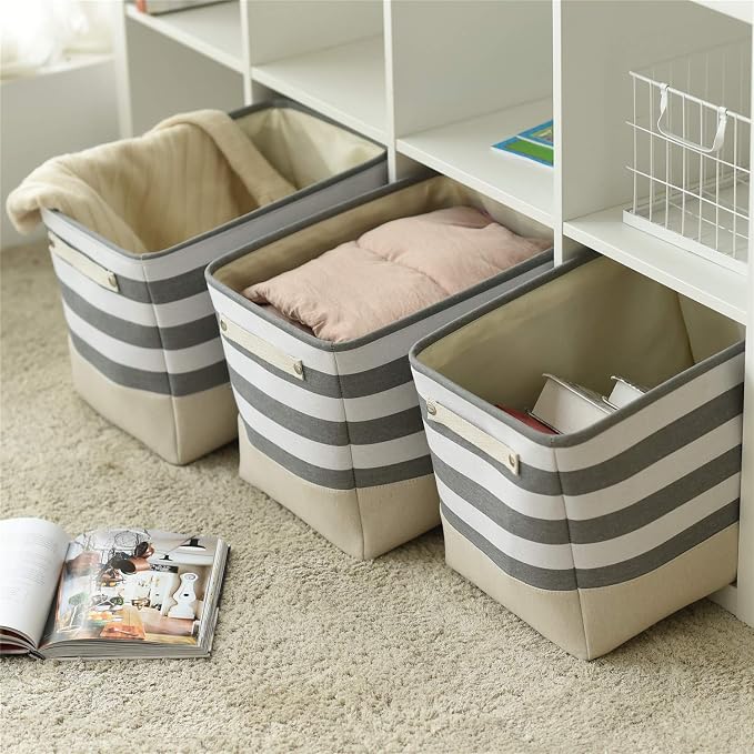 TheWarmHome Extra Large Cube Storage Bins Baskets for Organizing, Sturdy Fabric Storage Basket Cube W/Handles, Decorative Foldable Storage Baskets for Shelves Closet Nursery Toy (3 Pack 16×12×12inch) - Image 5