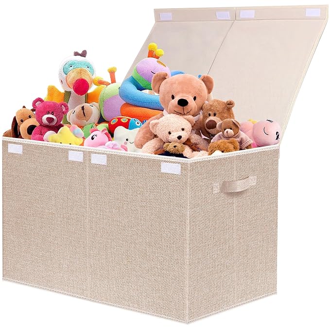 VERONLY Large Toy Box Chest Storage with Lid - Collapsible Kids Toys Boxes Organizer Bins Baskets with Handles for Boys, Girls, Nursery, Playroom, Clothes, Blanket, Bedroom(Beige) by VERONLY
