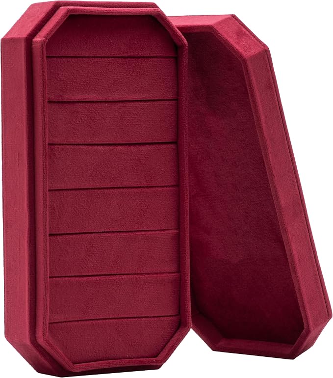 Velvet Ring Organizer Display Tray Jewelry Box Earring Holder Case for Wedding Birthday Christmas Day (Red) - Image 2