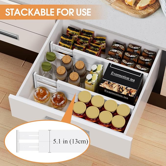 Bamboo Drawer Dividers,17-22" Adjustable Kitchen Drawer Organizer for Clothes,8 Pack Expandable Drawer Organization Separators for Bedroom,Bathroom,Dresser and Office,White - Image 5