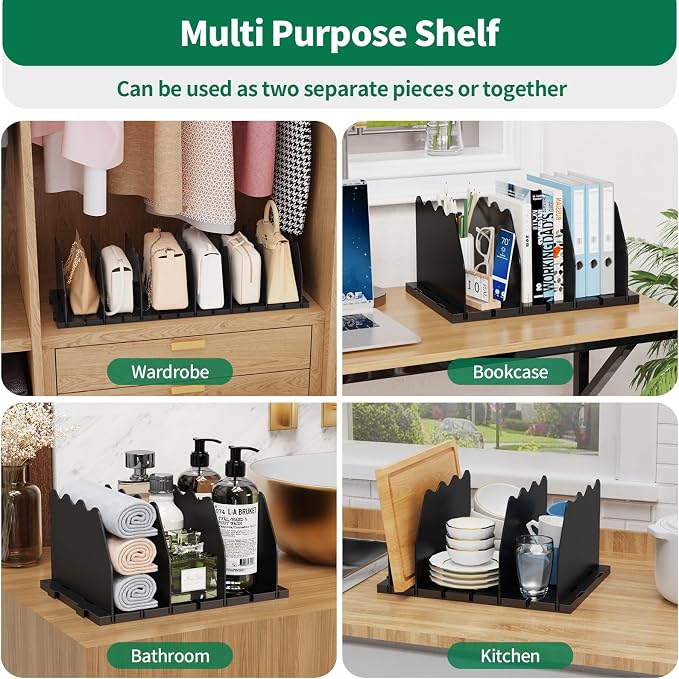 SPACEKEEPER Shelf Divider for Closet, Adjustable Purse Organizers Handbag Separators Storage Organizer Bookshelf Separator Dividers in Bedroom Office Kitchen Bathroom, Black - Image 3