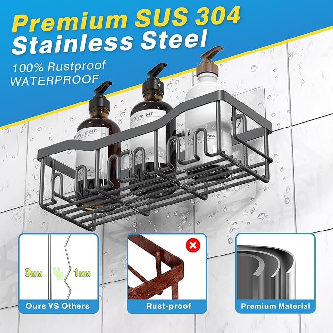 EUDELE 5-Pack Rustproof Stainless Steel Shower Caddy – No Drill Adhesive Bathroom Organizer with Large Capacity, Spacious Shower Shelves for Inside Shower, Kitchen & Home Decor Storage-XL Size - Image 5