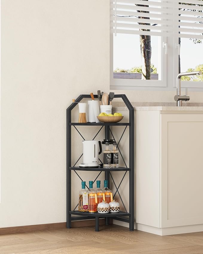 CHOEZON 3-Tier Corner Shelf, Industrial Corner Bookshelf, 35.4" Storage Stand, Plant Stand Display Shelf, Bookcase for Bedroom, Living Room, Home Office, Black TCJ03BB ﻿ - Image 7
