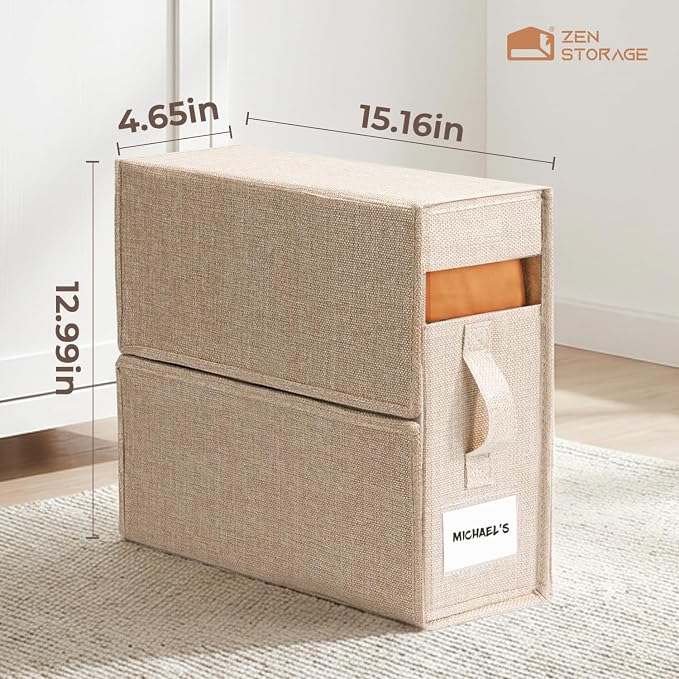 4 Pack Sheet Storage Organizer (King & Queen Size) with handle, Foldable Sheet Set Organizer for Linen Closet, Sheet Organizer for Blanket, Coverlet and Towel, Beige - Image 3