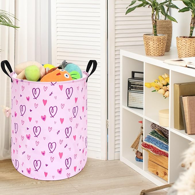 Collapsible Kids Laundry Basket Clothes Hamper, Foldable Storage Organizer Bin, Toy Clothes Storage with Handles for Boys Girls Bedroom, Room Decor Love - Image 2