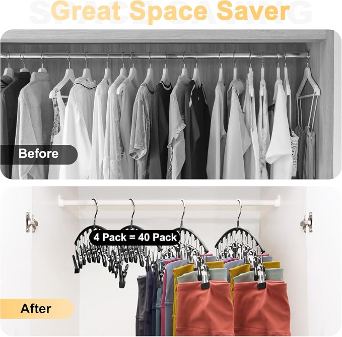 Legging Organizer for Closet, Metal Yoga Pants Hangers 4 Pack w/10 Clips Holds 40 Leggings, Space Saving Hanging Closet Organizer w/Rubber Coated Closet Organizers and Storage, Black - Image 3