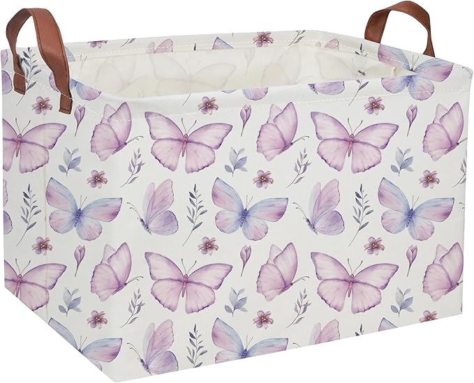 Rectangular Kids Baskets Butterfly Basket Kids Storage Bins Girls Basket Cute Storage Bin Organizer Box Room Decor for Home(Flower Butterfly) by DDBASKET