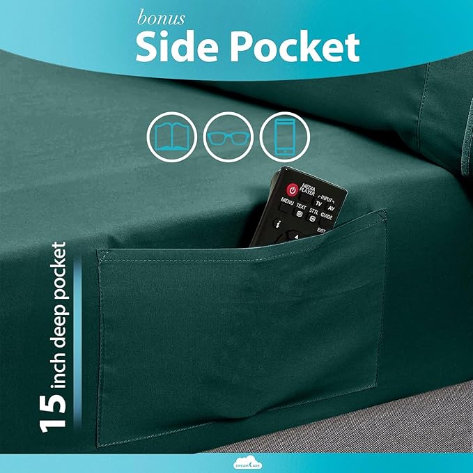 DREAMCARE Full Size Sheets - 6 pcs Breathable Cooling Bed Sheets - up to 15" Deep Pocket Full Size Bed Sheets wth Side Pockets - Extra Soft 100% Brushed Hypoallergenic Hotel Luxury Bedding Emrld Green
