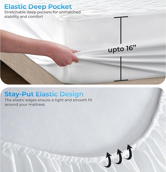 LUX Décor Twin XL Mattress Pad- 8 Pack - Quilted Elastic Fitted Mattress Cover Protector Upto 16 Inches Deep Pocket - Soft Breathable Noiseless Mattress Topper (39 X 80)