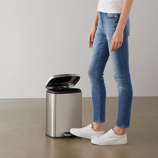 Amazon Basics Smudge Resistant Small Rectangular Step Pedal Trash Can with Soft-Close Lid, Removable Inner Bucket, Brushed Stainless Steel, 12 Liter/3.1 Gallon, Satin Nickel Finish - Image 2