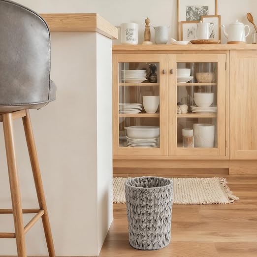 GRANNY SAYS Small Wicker Trash Can, 2 Gallon Bathroom Waste Basket, Small Bathroom Garbage Can, Plastic Trash Basket for Decor, Round Wastebaskets for Office, Bedroom, Cabinet, Grey - Image 5