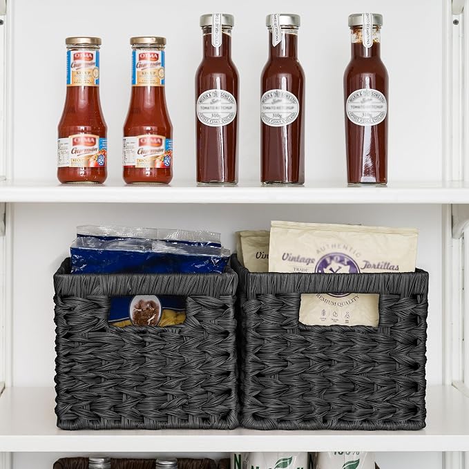 GRANNY SAYS Wicker Basket, Decorative Woven Baskets for Storage, Waterproof Storage Basket Organizer, Wicker Storage Basket for Organizing, 2-Pack, Black - Image 6