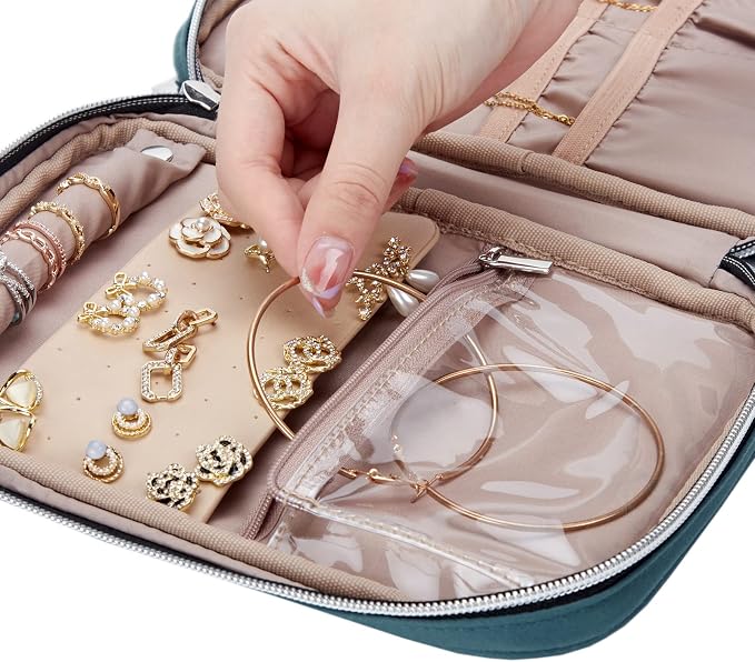BELALIFE Travel Jewelry Organizer, Portable Jewelry Storage Case for Earrings, Rings, Necklaces, Bracelets, Lake-Blue - Image 4
