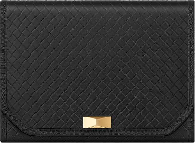 SONGMICS HOME Travel Jewelry Case, Foldable Jewelry Organizer with Mirror, Sectioned Storage, Large Capacity, Woven Embossed PU Leather, Gift Idea, Ink Black UJBC196B01 - Image 7