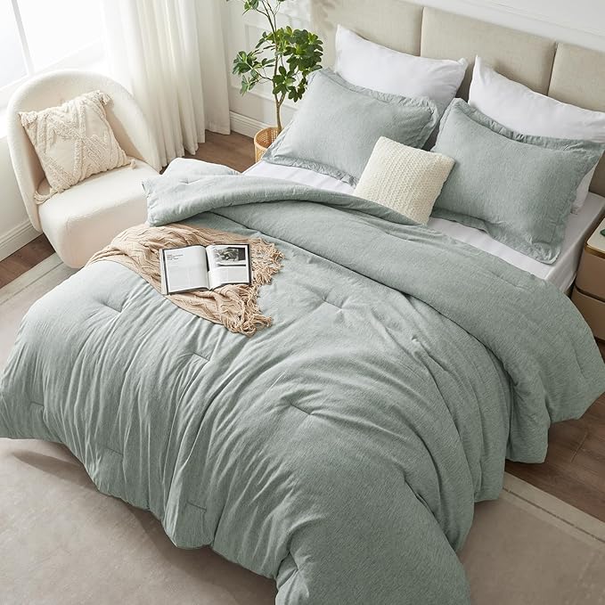 CozyLux Full Size Comforter Set - 3 Pieces Sage Green Soft Luxury Cationic Dyeing Bedding Comforter for All Season, Breathable Lightweight Fluffy Boho Bed Sets with 1 Comforter and 2 Pillow Shams