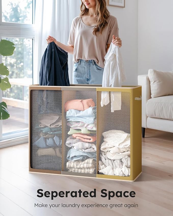 SOLEDI 180L 3-Section Laundry Hamper with Lid, Extra Large Dirty Clothes Basket with Sturdy Handles for Laundry Room & Bedroom - Durable Organizer for Sorting Laundry - Image 4
