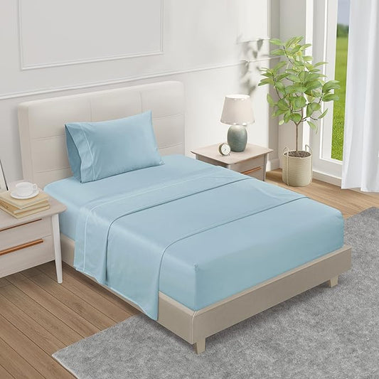 CHATEAU HOME COLLECTION 800 Thread Count 100% Egyptian Cotton Sateen Weave Twin XL Sheets Set, 15" Deep Pocket Light Blue Sheets Twin, Soft & Comfy Machine Washabe Luxury Blue Bedding