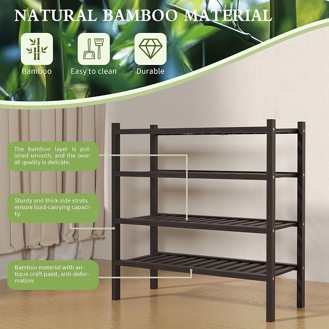 ROMGUAR CRAFT 4 Tier (Thick) Bamboo Shoe Rack for Closet Free Standing Wood Shoe Shelf for Entryway Small Space Stackable 27"x12"x28" (Black Brown) - Image 5