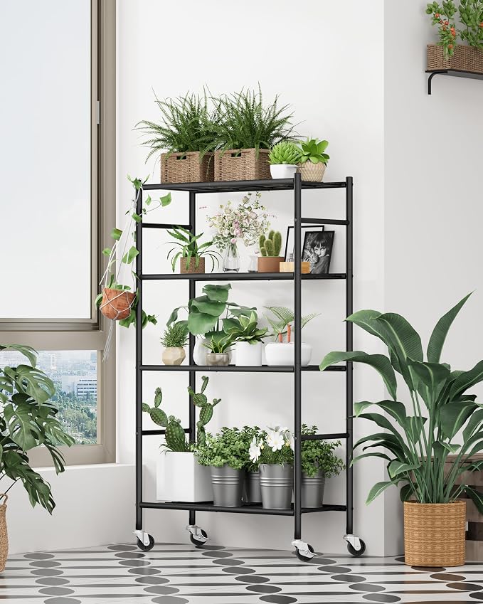 Sakugi Storage Shelves Organizer - 4 Tier Metal Shelf Organizer with Metal Wheels and Adjustable Leveling Feet, Heavy Duty Garage Shelving for Kitchen, Pantry and Closet, 33.1"x12.6"x58.9", Black - Image 8