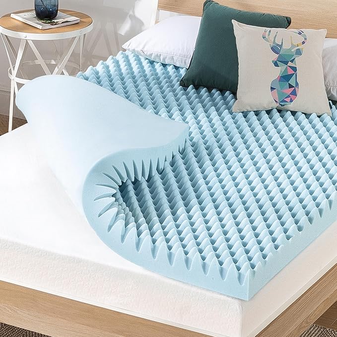 Best Price Mattress 4 Inch Egg Crate Memory Foam Mattress Topper with Cooling Gel Infusion, CertiPUR-US Certified, King, Dorm Essentials, Light Blue
