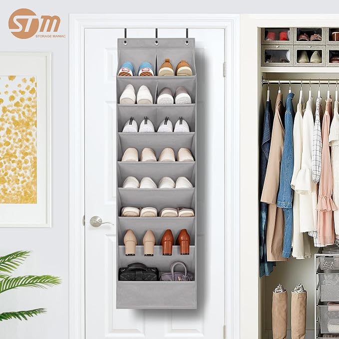 STORAGE MANIAC Over the Door Shoe Organizer Heavy-Duty Large Deep Pocket Hanging Shoe Organizer Shoe Rack Door Closet Shoe Organizer for Wall, Dorm & Narrow Door Storage Shoe Holder Grey, 2 Pack - Image 9