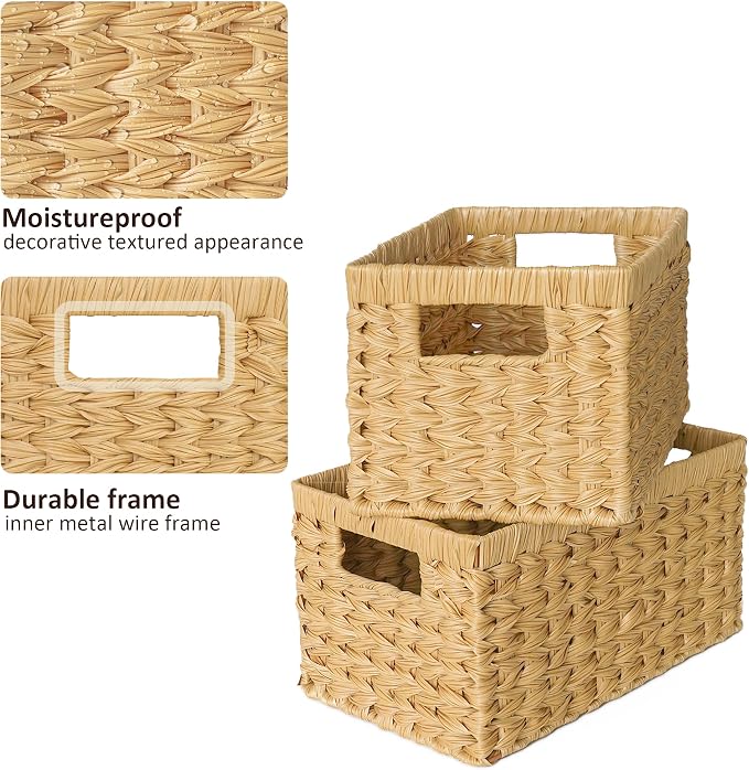 GRANNY SAYS Wicker Storage Baskets, Woven Baskets for Shelves, Waterproof Baskets for Organizing, Wicker Baskets with Handles, 2-Pack - Image 7