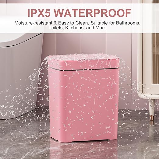 Vanpopubs 2 Pack 2.7 Gal Bathroom Trash Can with Lid, Automatic Trash Can Small Smart Garbage Can Touchless, Slim Motion Sensor Waterproof Plastic Trash Bins for Bedroom Office Kitchen Toilet Pink - Image 4