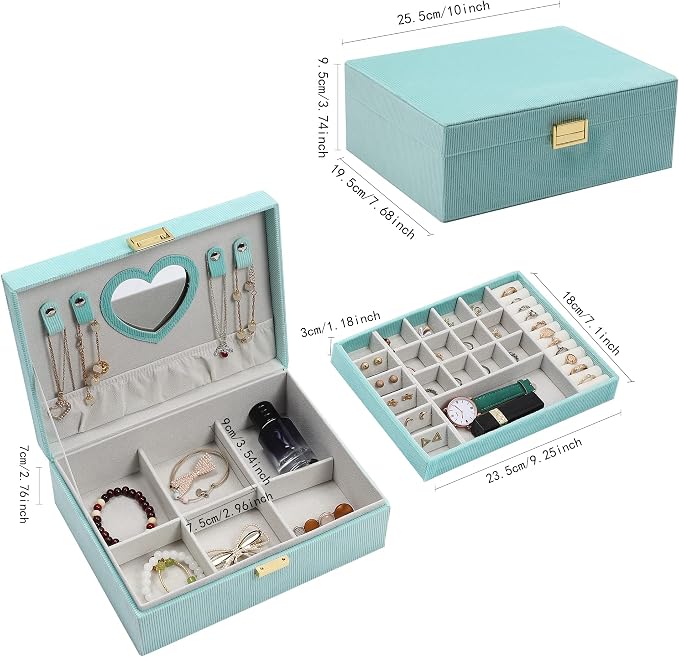 Dajasan Jewelry Boxes for Women Girls, Jewelry Organizer Box, 2-Layer Large Velvet Jewelry Box for Rings Necklaces Bracelets Watch Earring (Green) - Image 2