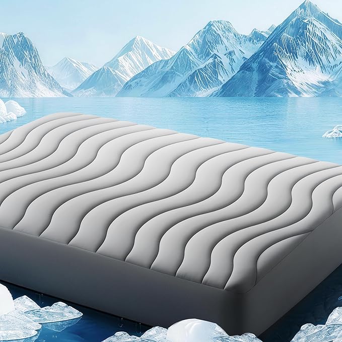EASELAND Cooling Mattress Pad King Size for Hot Sleepers Pillow Top Mattress Cover Quilted Fitted Mattress Protector Breathable Mattress Topper with 8-21" Deep Pocket(78x80 Inches,Light Grey)