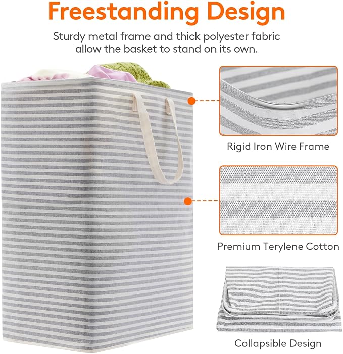 Lifewit 2 Pack Laundry Basket 125L Each, Collapsible Clothes Hamper with Reinforced Handles, Freestanding Waterproof Design for Bedroom and Laundry Room, Grey 250L Total - Image 2