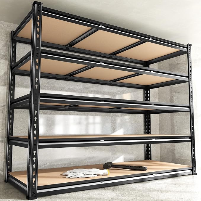 REIBII 48" W Garage Shelving 3080LBS Storage Shelves 5 Tier Industrial Shelving Adjustable Metal Storage Shelves for Garage, Basement, Warehouse, Commercial, Easy Assemble, 48" W x 72" H x 24" D by REIBII