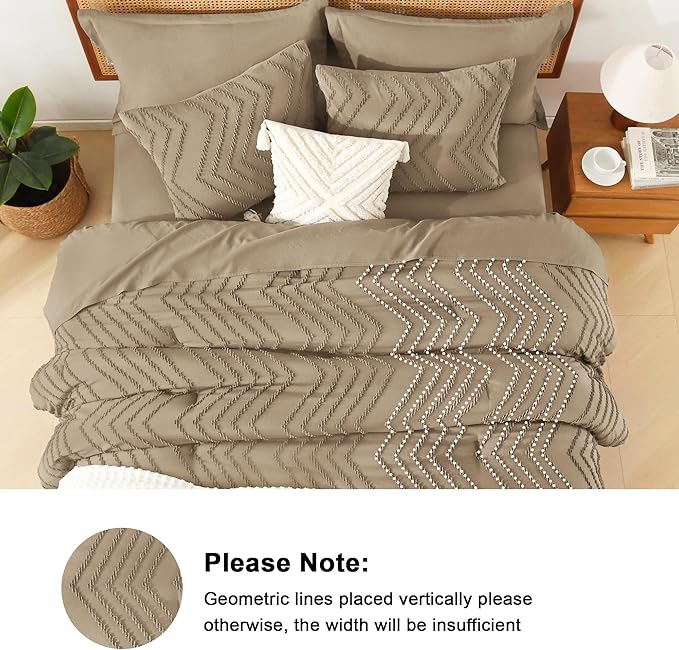 Litanika Taupe California King Size Comforter Set with Sheets - 7 Pieces Bed in a Bag California King Boho Tufted Complete Bedding Sets with Comforter, Sheets, Pillowcases & Shams