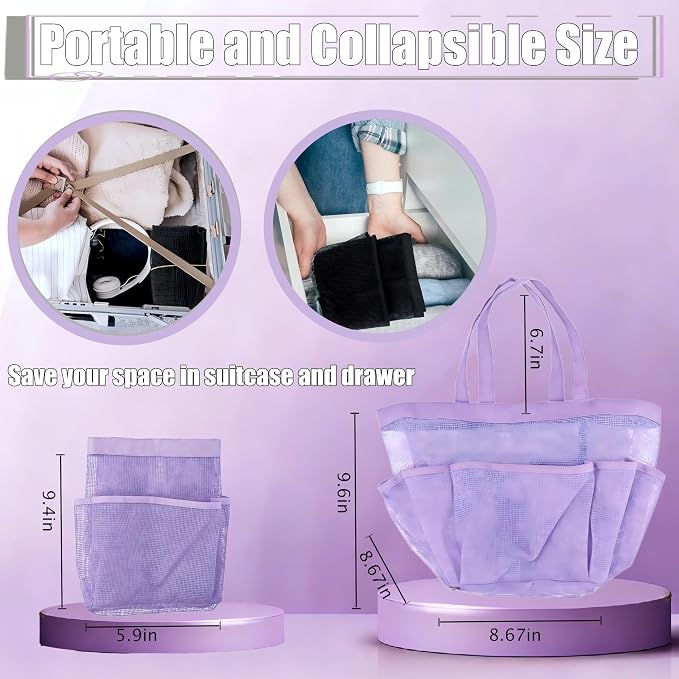 Attmu 2 Pack Mesh Shower Caddy Portable, Quick Dry Hanging Shower Tote Bag for College Dorm Room Essentials, Large Capacity Caddy Dorm for Bathroom Gym Swimming - Image 6