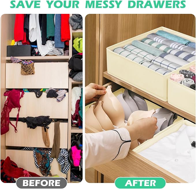 Drawer Clothing Organizer 16-Pack, Beige 3-Size Underwear Drawer Dividers, Fabric Folding Wardrobe Organizer for Baby Clothes, Bras, Underwear, Panties, Belts, Socks, Ties, etc. - Image 3