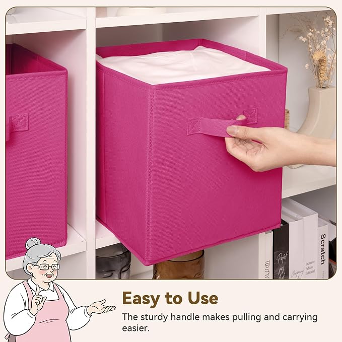 GRANNY SAYS 11 Inch Cube Storage Bins, Cube Storage Organizer, Fabric Storage Bins, Storage Cubes for Shelves, Closet, Toy Storage Bins for Kids Room, Play Room, Rose Red, 6-Pack - Image 7