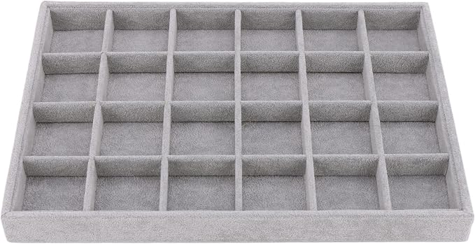 Large Velvet Jewelry Tray, Drawer Organizer for Jewelry in Dresser, Stackable Jewelry Drawer Organizer Inserts for Earring Necklace Bracelet Rings(Grey,24grid) by AIRZSNRY