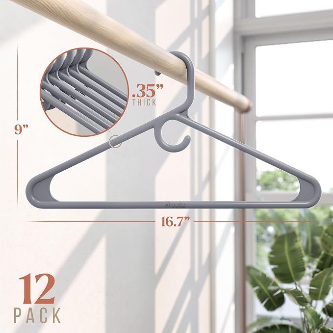 NEATERIZE Thick Heavy Duty Hangers - Grey Plastic Clothes Hangers 12 Pack - Great for Coat Hanger, Jackets Jeans & Suit Hanger for Closet - New Apartment Essentials Percheros Ganchos para Colgar Ropa - Image 2