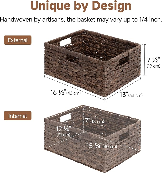 StorageWorks Large Storage Baskets for Shelves, Wicker Shelf Baskets for Organizing, Water Hyacinth Basket with Handles, Decorative Storage Basket for Toy, Pantry Organizers - Image 7