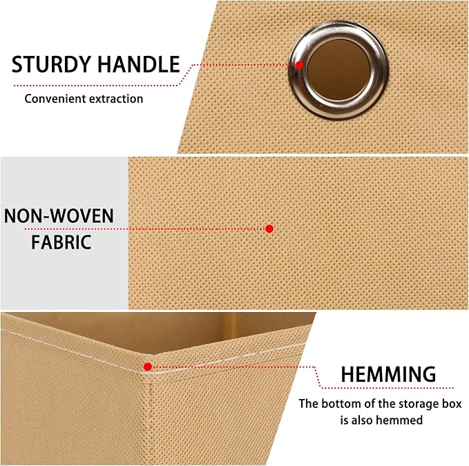 Foldable Storage Cubes Bins ,11 Inch Cloth Storage Cube Fabric Storage Box Cubes Organizer Baskets with Dual Handles for Home Organizer Set of 3 (Khaki) - Image 7