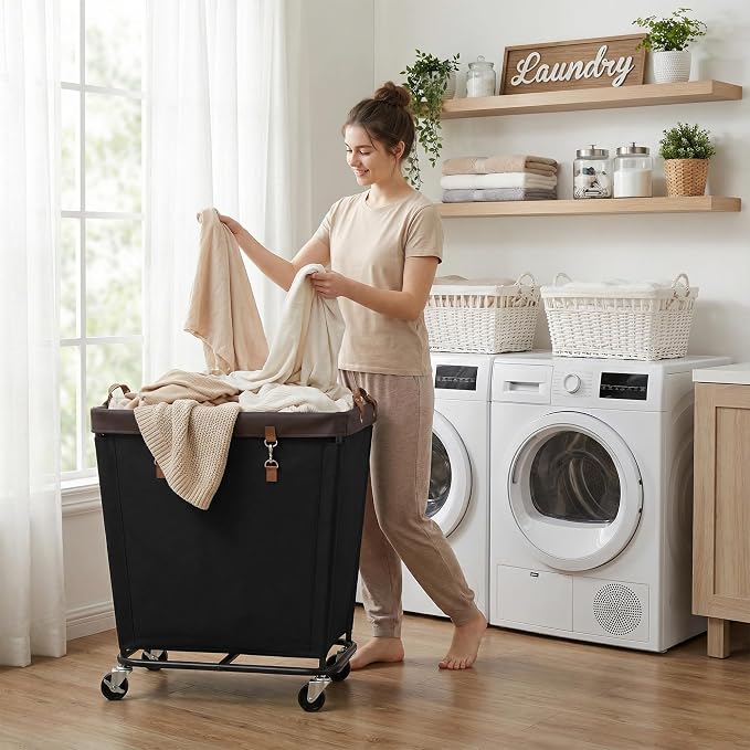 StorageWorks 210L Laundry Basket with Wheels, Extra Large Rolling Hampers for Clothing Organizer, Dirty Clothes Basket for Hotel, Home, Closet, Dorm, Black - Image 2