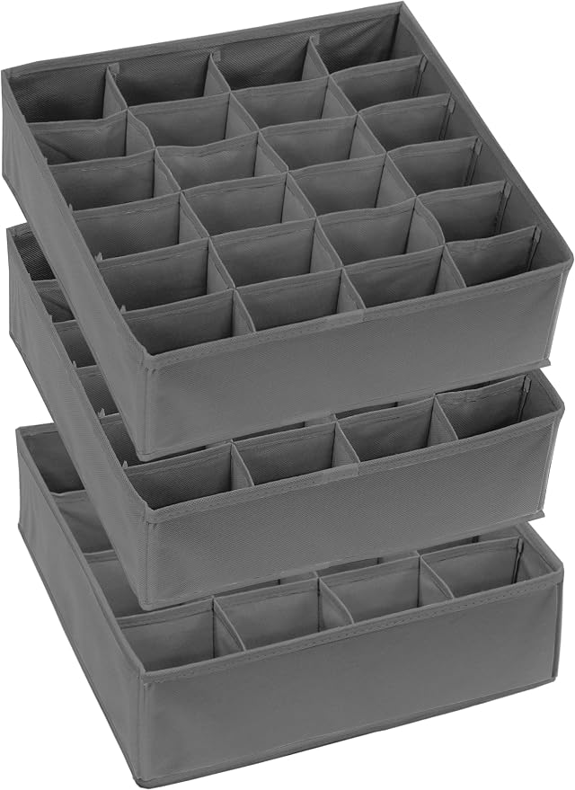 Simple Houseware Sock Drawer Organizer for Dresser/Closet/Bedroom, 3 Pack, Dark Gray - Image 5