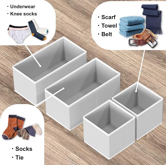 Simple Houseware Underwear Drawer Organizer for Sock/Bra/Undergarment/Panty/Onesie, Collapsible, Set of 4, Gray - Image 4