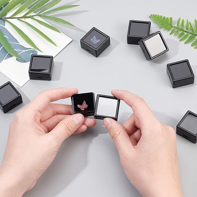 BENECREAT 36PCS Black Gemstone Display Box Mini Square Acrylic Jewelry Box Container(1.2x1.2x0.6) with Clear Top Lids and Sponge for Gems,Jewelry Packing - Image 3