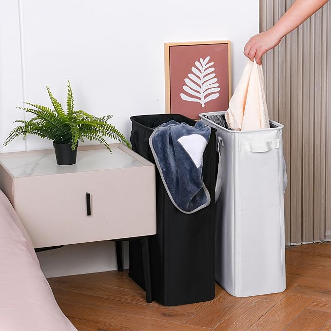efluky Slim Laundry Basket, Narrow Laundry Hamper with Handles, Collapsible Dirty Clothes Hamper, Tall Laundry Bin for Laundry Room, Dorm and Bedroom, 12.7 Gallons(48L) White - Image 4