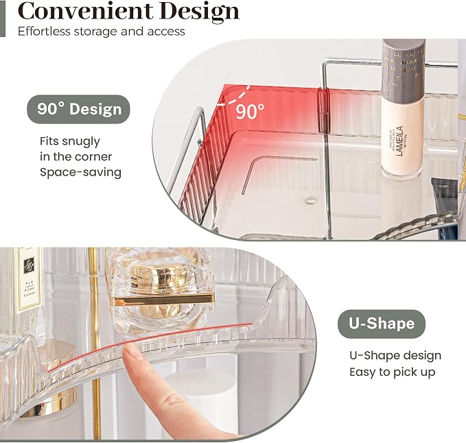 Aveniee Corner Bathroom Counter Organizer, Bathroom Countertop Shelf Makeup Organizer for Vanity Perfume Tray for Corner Storage (2 Tiers, Grey) - Image 4